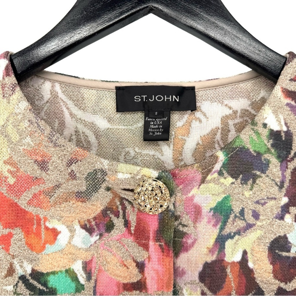 St John Embellished Metallic Floral Knit Cardigan 8 Event Dressy - Picture 6 of 11